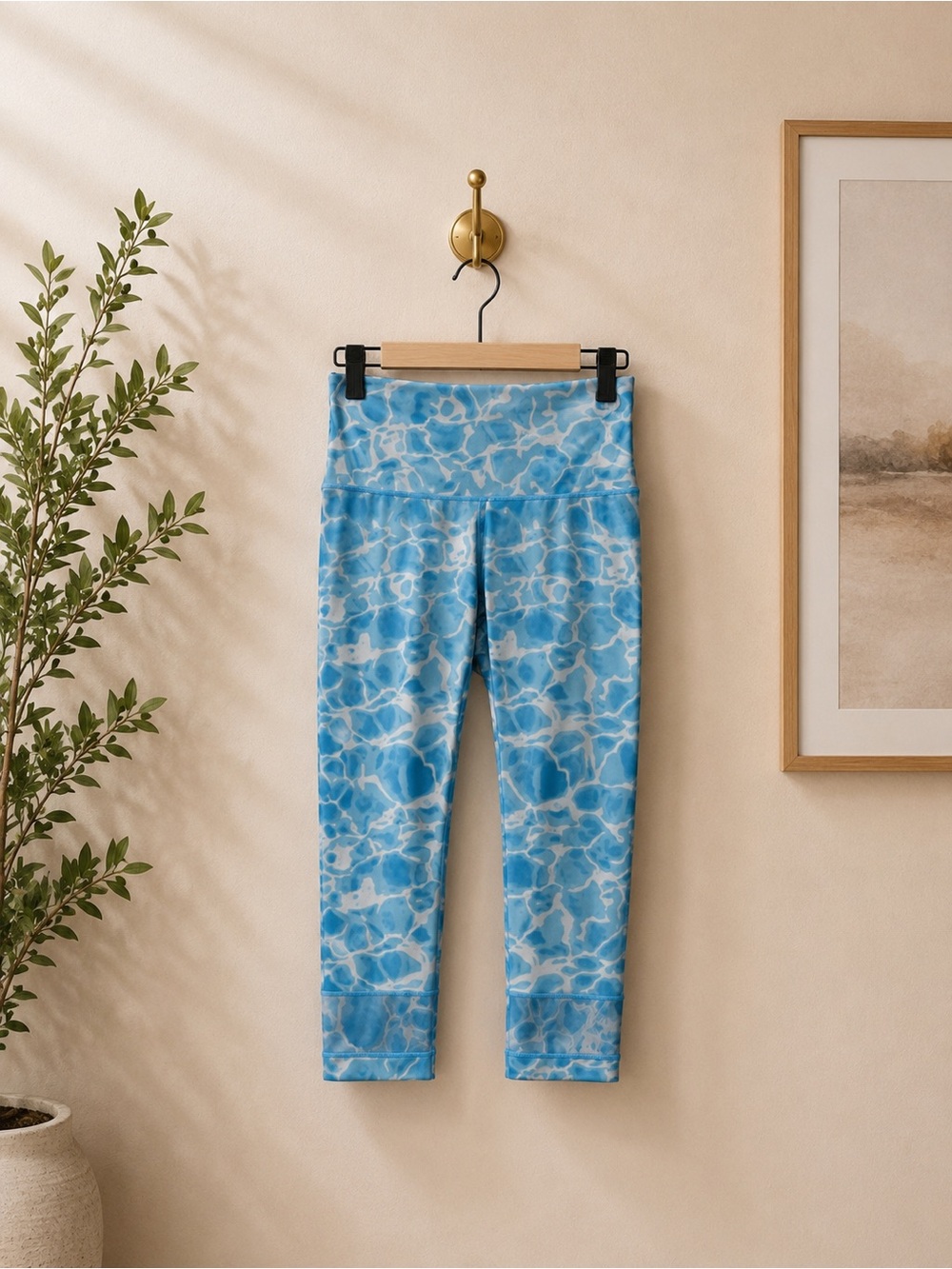 Victoria’s Secret Sport Leggings Medium Blue White Water Ripple Print High Rise